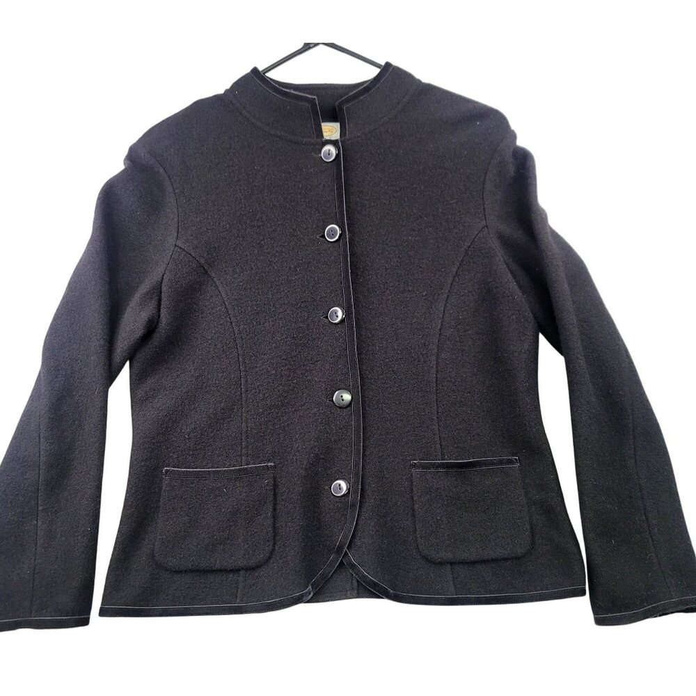 Talbots Petites Black Merino Wool Button-Up Jacket Pockets Medium